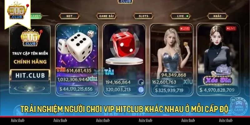 Trải nghiệm người chơi VIP HitClub khác nhau ở mỗi cấp độ